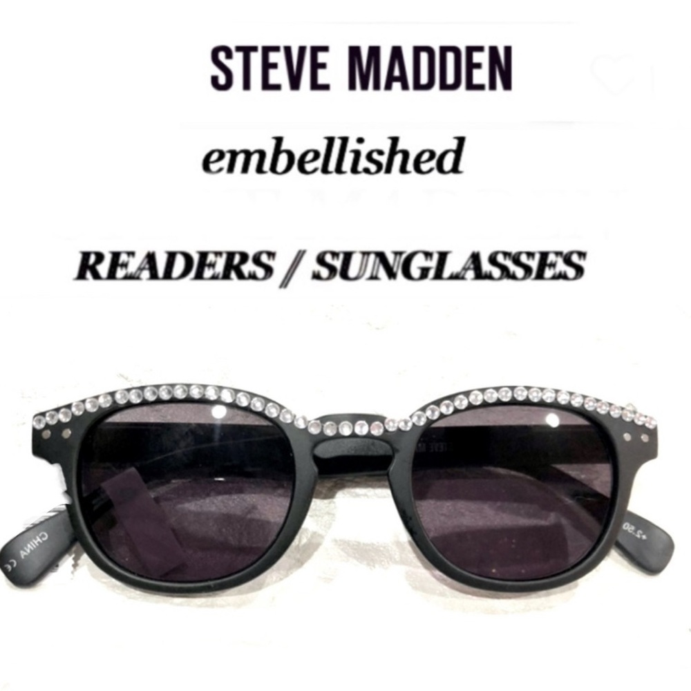 STEVEN MADDEN embellished blk framed reading glasses/sunglasses +2.50 NWT